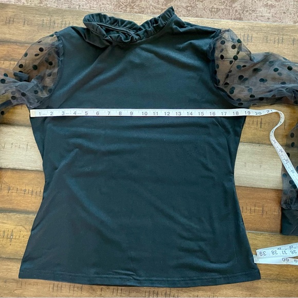 Black Mesh Dotted Sleeves High Collar Top Size L - Picture 5 of 8